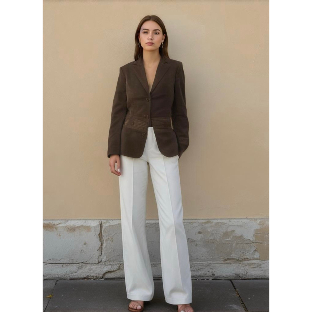 Cato Women's Blazer 8 Brown Collard Neckline Decorative Pleats 3 Button Closure